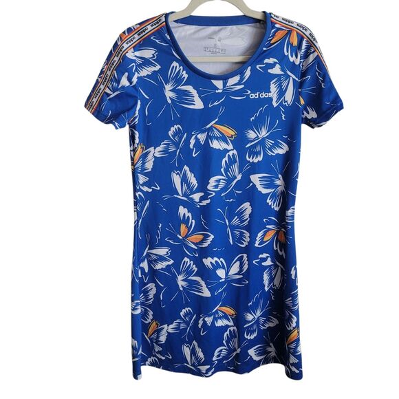 Adidas X Farm Rio Sporty Mini Dress Women's Small Blue Butterfly Rainbow Golf - Picture 1 of 11